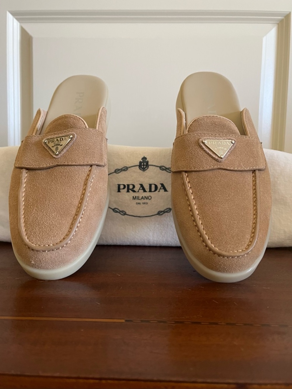 NWOT - Suede Loafer Mules with Prada Logo - 42 IT / U.S. 11.5-12 Wide Women's - Picture 3 of 9
